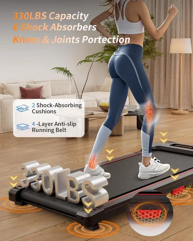 Alt view image 4 of 7 - Walking Pad Treadmill, Anylife Incline Walking Pad Under Desk Treadmill 330lb Capacity, 2.5HP Portable Treadmills for Home, Compact Treadmill Small Running Pad with LED Display, Remote Control
