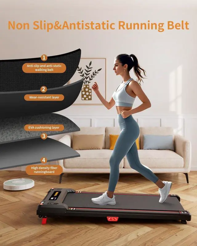 Alt view image 6 of 7 - Walking Pad Treadmill, Anylife Incline Walking Pad Under Desk Treadmill 330lb Capacity, 2.5HP Portable Treadmills for Home, Compact Treadmill Small Running Pad with LED Display, Remote Control