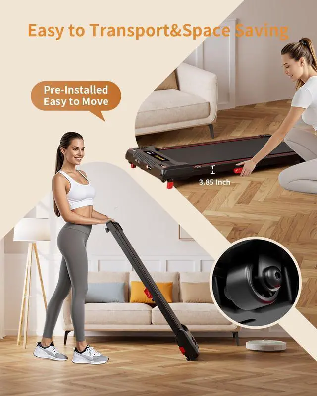 Alt view image 7 of 7 - Walking Pad Treadmill, Anylife Incline Walking Pad Under Desk Treadmill 330lb Capacity, 2.5HP Portable Treadmills for Home, Compact Treadmill Small Running Pad with LED Display, Remote Control
