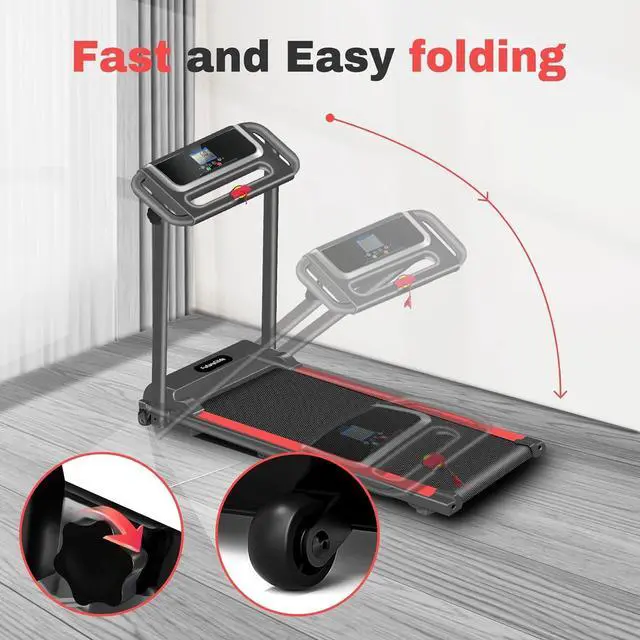Alt view image 4 of 7 - Treadmill for Home, 3.0 HP Foldable Portable Treadmill with Handle, Small Compact Treadmill 300 LBS Capacity with 12 Preset Programs LED Display Walking Running Treadmills for Office
