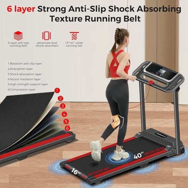 Alt view image 7 of 7 - Treadmill for Home, 3.0 HP Foldable Portable Treadmill with Handle, Small Compact Treadmill 300 LBS Capacity with 12 Preset Programs LED Display Walking Running Treadmills for Office