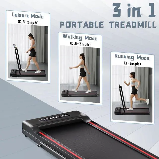 Alt view image 4 of 6 - Sperax Treadmill,Walking Pad,Under Desk Treadmill,3 in 1 Folding Treadmills,Treadmills for Home,Black Red
