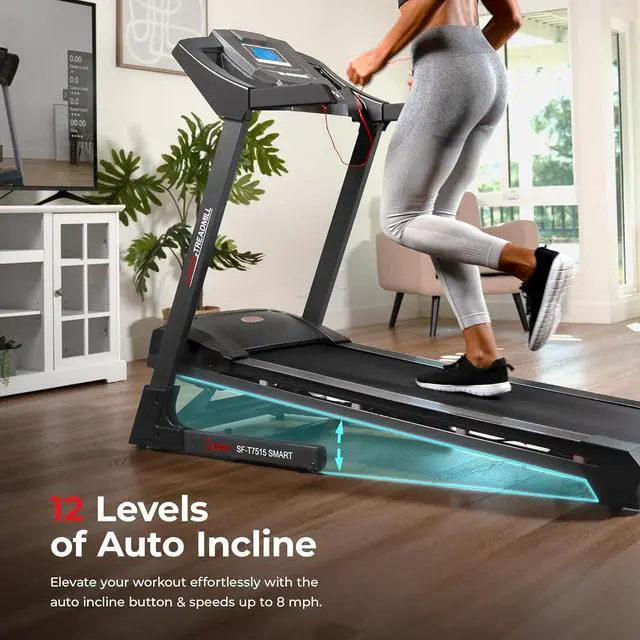 Alt view image 2 of 7 - Sunny Health & Fitness Premium Foldable Treadmill for Home, Running or Walking with Auto Incline, Shock Absorption, Digital Display, Optional 20 Running Deck, Free SunnyFit App Bluetooth Connection