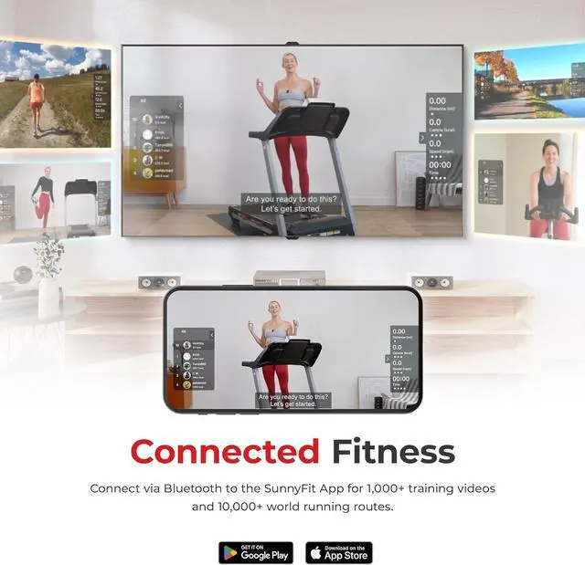 Alt view image 3 of 7 - Sunny Health & Fitness Premium Foldable Treadmill for Home, Running or Walking with Auto Incline, Shock Absorption, Digital Display, Optional 20 Running Deck, Free SunnyFit App Bluetooth Connection