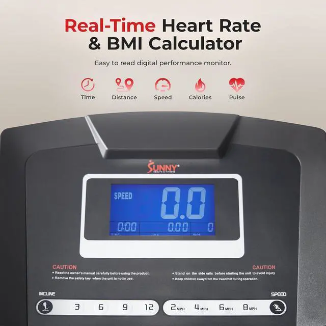 Alt view image 5 of 7 - Sunny Health & Fitness Premium Foldable Treadmill for Home, Running or Walking with Auto Incline, Shock Absorption, Digital Display, Optional 20 Running Deck, Free SunnyFit App Bluetooth Connection