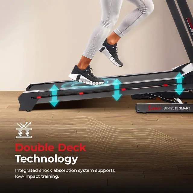 Alt view image 6 of 7 - Sunny Health & Fitness Premium Foldable Treadmill for Home, Running or Walking with Auto Incline, Shock Absorption, Digital Display, Optional 20 Running Deck, Free SunnyFit App Bluetooth Connection
