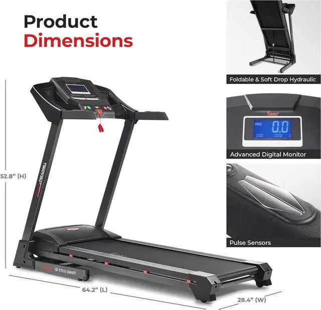 Alt view image 7 of 7 - Sunny Health & Fitness Premium Foldable Treadmill for Home, Running or Walking with Auto Incline, Shock Absorption, Digital Display, Optional 20 Running Deck, Free SunnyFit App Bluetooth Connection