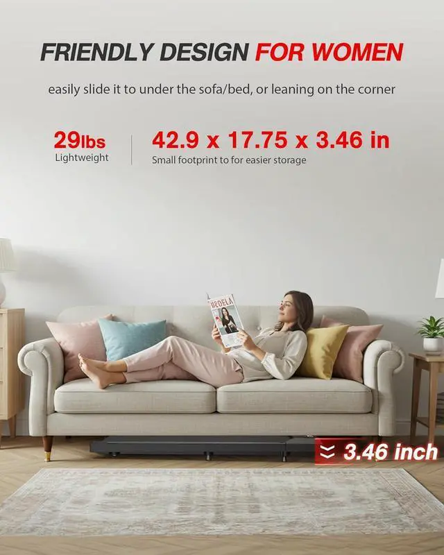 Alt view image 4 of 7 - WELLFIT 10% Incline Walking Pad, 265/300+lbs Capacity Under Desk Treadmills, 29lb Lightweight Smart Treadmill with Widen Belt, Portable Treadmills Work with KINOMAP Apple Health for Home Office Small