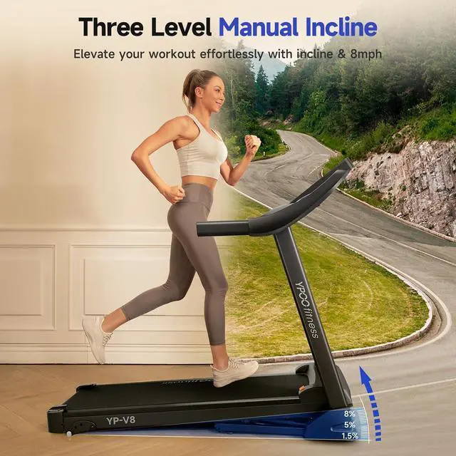 Alt view image 3 of 7 - Treadmills for Home Use, Walking Pad Treadmill with Incline, Auto Foldable Treadmill for Home, 8.0 MPH Running Treadmill with Bluetooth Enabled, 300 lbs User Capacity