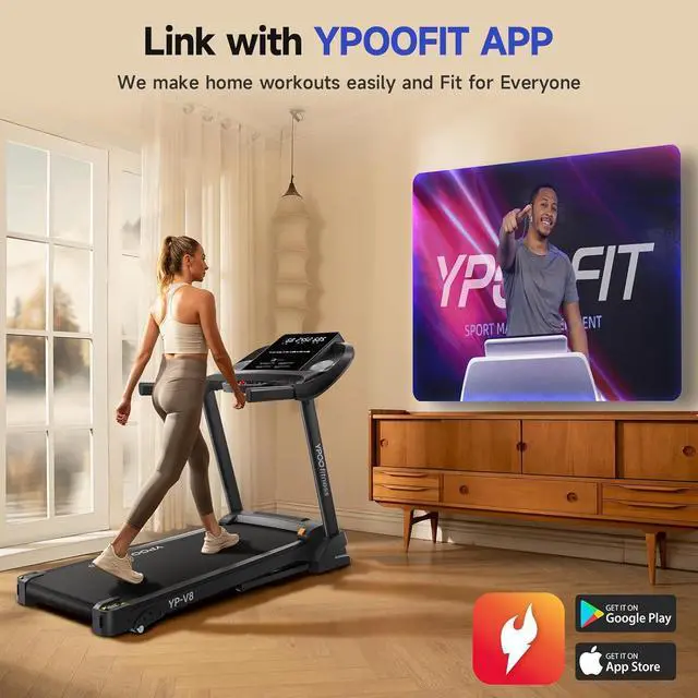 Alt view image 4 of 7 - Treadmills for Home Use, Walking Pad Treadmill with Incline, Auto Foldable Treadmill for Home, 8.0 MPH Running Treadmill with Bluetooth Enabled, 300 lbs User Capacity