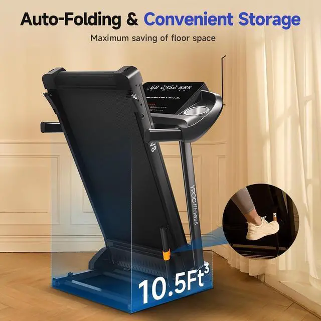 Alt view image 7 of 7 - Treadmills for Home Use, Walking Pad Treadmill with Incline, Auto Foldable Treadmill for Home, 8.0 MPH Running Treadmill with Bluetooth Enabled, 300 lbs User Capacity
