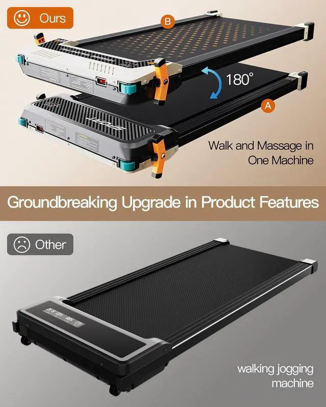 Alt view image 3 of 7 - Walking Pad with Incline, Under Desk Treadmill with 2 Control Options, Ultra Slim Design and Double Shock Absorption, LED Display, Powerful and Quiet Treadmill for Walking/Jogging