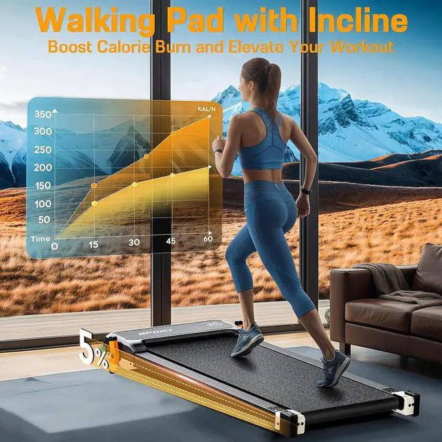 Alt view image 2 of 7 - Walking Pad with Incline, Under Desk Treadmill with 2 Control Options, Ultra Slim Design and Double Shock Absorption, LED Display, Powerful and Quiet Treadmill for Walking/Jogging