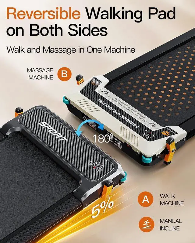 Alt view image 5 of 7 - Walking Pad with Incline, Under Desk Treadmill with 2 Control Options, Ultra Slim Design and Double Shock Absorption, LED Display, Powerful and Quiet Treadmill for Walking/Jogging