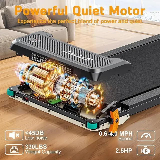 Alt view image 6 of 7 - Walking Pad with Incline, Under Desk Treadmill with 2 Control Options, Ultra Slim Design and Double Shock Absorption, LED Display, Powerful and Quiet Treadmill for Walking/Jogging