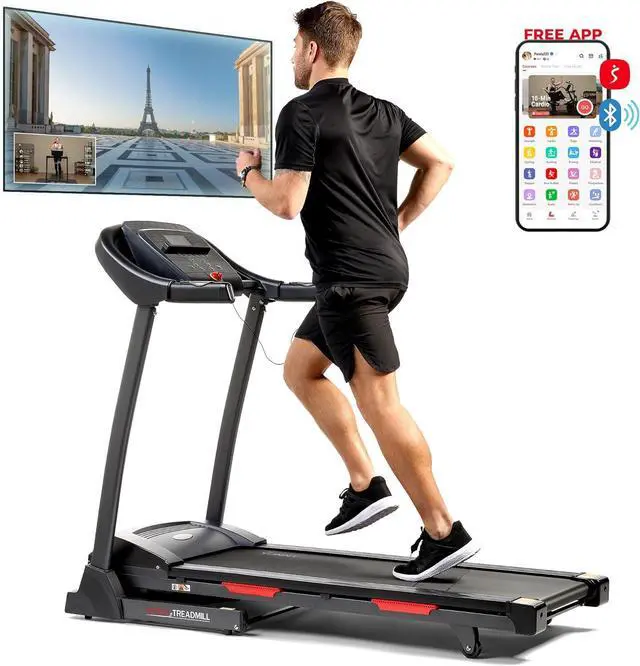 Main image of Sunny Health & Fitness Premium Folding Treadmill for Home with Adjustable Incline, Shock Absorption, Digital Monitor, Pulse Sensors, Speed Buttons, Optional Free SunnyFit App Bluetooth Connection