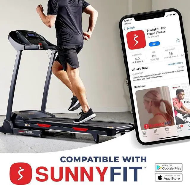 Alt view image 3 of 7 - Sunny Health & Fitness Premium Folding Treadmill for Home with Adjustable Incline, Shock Absorption, Digital Monitor, Pulse Sensors, Speed Buttons, Optional Free SunnyFit App Bluetooth Connection
