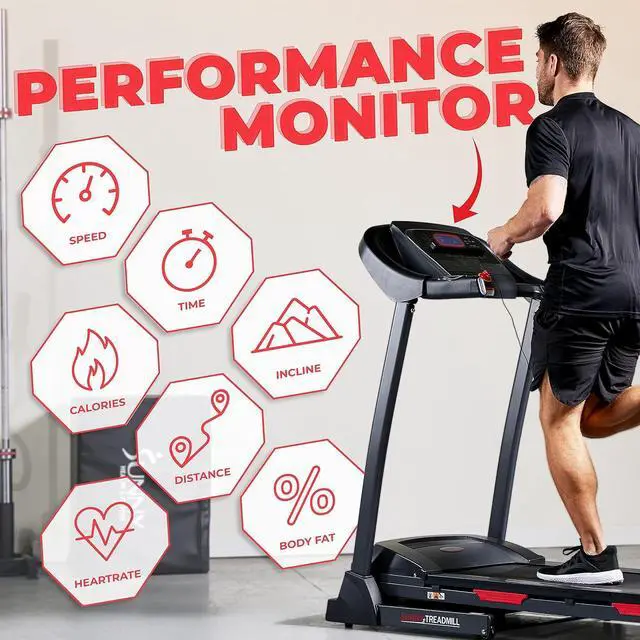 Alt view image 4 of 7 - Sunny Health & Fitness Premium Folding Treadmill for Home with Adjustable Incline, Shock Absorption, Digital Monitor, Pulse Sensors, Speed Buttons, Optional Free SunnyFit App Bluetooth Connection