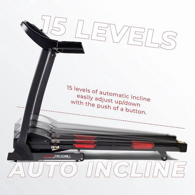 Alt view image 5 of 7 - Sunny Health & Fitness Premium Folding Treadmill for Home with Adjustable Incline, Shock Absorption, Digital Monitor, Pulse Sensors, Speed Buttons, Optional Free SunnyFit App Bluetooth Connection