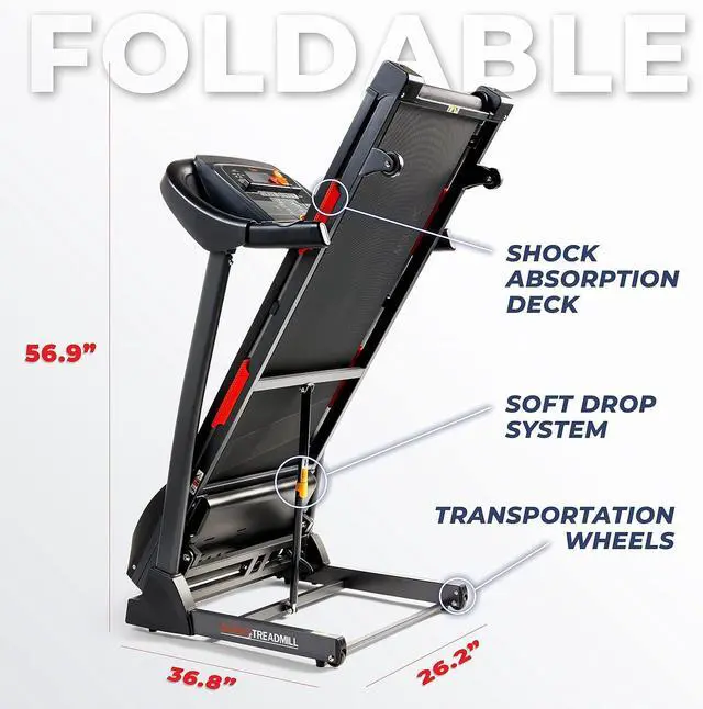 Alt view image 7 of 7 - Sunny Health & Fitness Premium Folding Treadmill for Home with Adjustable Incline, Shock Absorption, Digital Monitor, Pulse Sensors, Speed Buttons, Optional Free SunnyFit App Bluetooth Connection