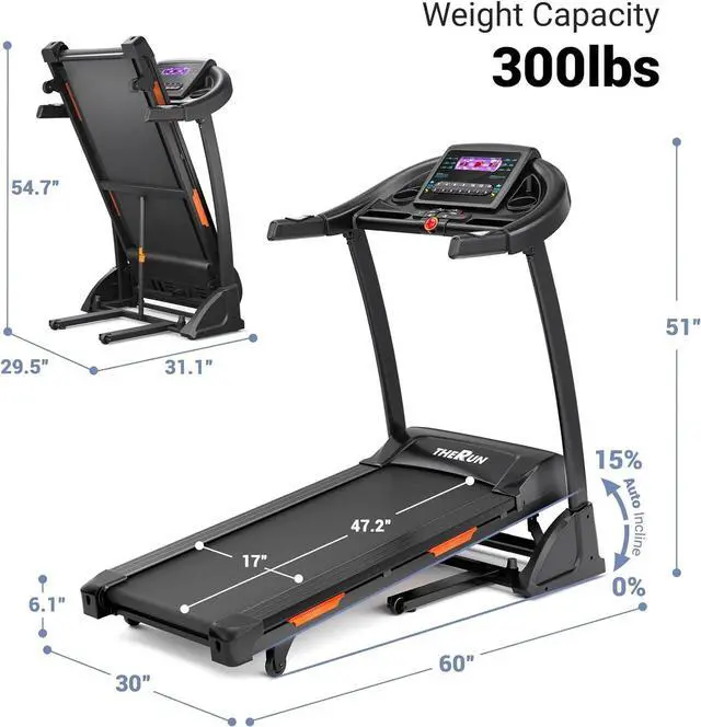 Alt view image 4 of 7 - THERUN Incline Treadmill for Running and Walking, 300 lbs Weight Capacity Folding Treadmill with 0-15% Auto Incline, Wide Belt, 3.5HP, App, Heart Rate