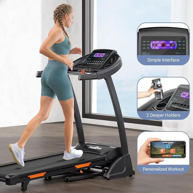 Alt view image 6 of 7 - THERUN Incline Treadmill for Running and Walking, 300 lbs Weight Capacity Folding Treadmill with 0-15% Auto Incline, Wide Belt, 3.5HP, App, Heart Rate