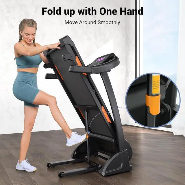 Alt view image 7 of 7 - THERUN Incline Treadmill for Running and Walking, 300 lbs Weight Capacity Folding Treadmill with 0-15% Auto Incline, Wide Belt, 3.5HP, App, Heart Rate