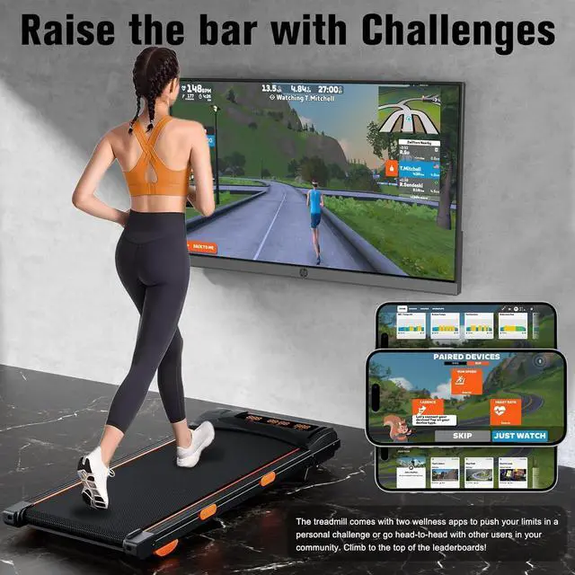 Alt view image 3 of 7 - Walking Pad Treadmill with Incline, Under Desk Treadmill for Home Office, Portable Treadmill 2.5HP, 300 lbs Capacity, APP/Remote Control, LED Displays, Manual Incline(M)