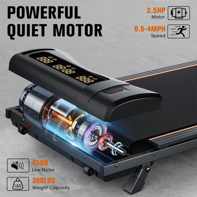 Alt view image 5 of 7 - Walking Pad Treadmill with Incline, Under Desk Treadmill for Home Office, Portable Treadmill 2.5HP, 300 lbs Capacity, APP/Remote Control, LED Displays, Manual Incline(M)