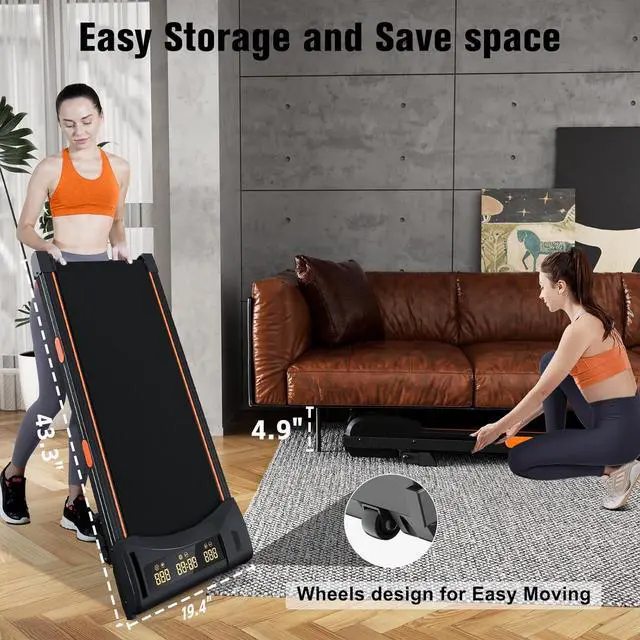 Alt view image 7 of 7 - Walking Pad Treadmill with Incline, Under Desk Treadmill for Home Office, Portable Treadmill 2.5HP, 300 lbs Capacity, APP/Remote Control, LED Displays, Manual Incline(M)