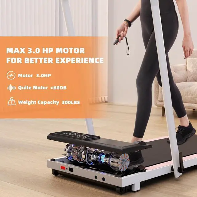 Alt view image 2 of 7 - DeerRun 3 in 1 Walking Pad Treadmill, 300 Weight Capacity Foldable Treadmill, 3.0HP Low Noise Under Desk Treadmills for Home Office with Remote & APP