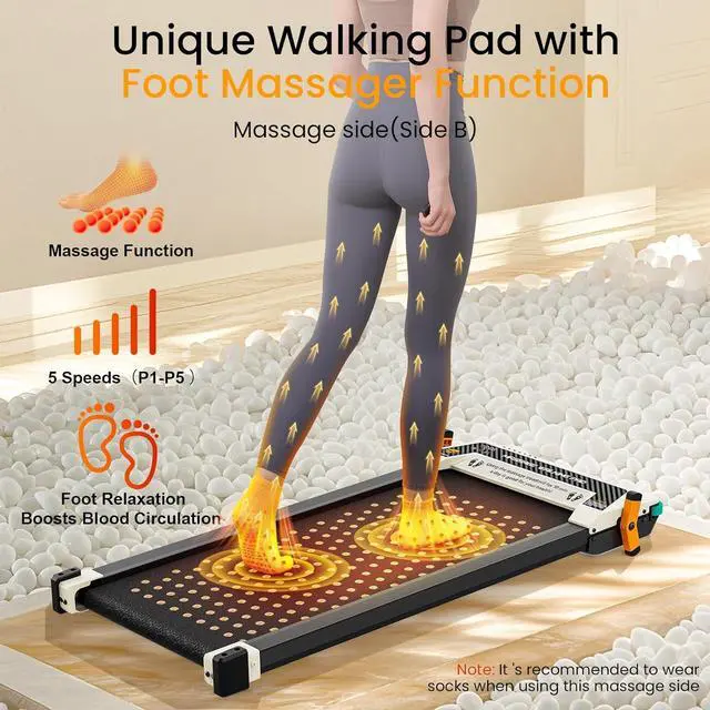 Alt view image 3 of 7 - 2 Side Walking Pad with Incline Massage Function, 2 in 1 Under Desk Walking Pad and Foot Massager Treadmills for Home/Office, Portable Treadmill with Remote Control LED Display