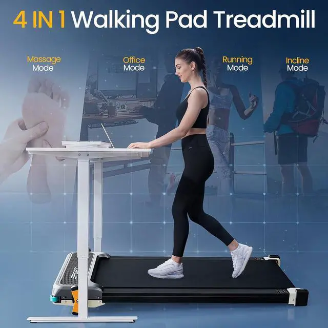 Alt view image 5 of 7 - 2 Side Walking Pad with Incline Massage Function, 2 in 1 Under Desk Walking Pad and Foot Massager Treadmills for Home/Office, Portable Treadmill with Remote Control LED Display