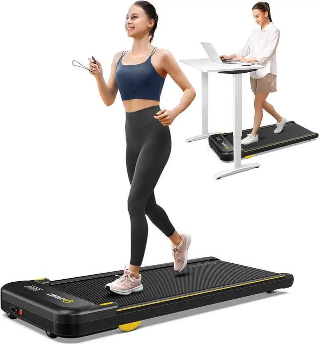 Alt view image 2 of 7 - UREVO Walking pad, Under Desk Treadmill for Home Office, Portable Desk Treadmill with Double Shock Absorption Remote Control LED Display, 265 Lb Capacity