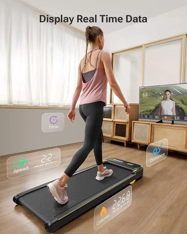 Alt view image 7 of 7 - UREVO Walking pad, Under Desk Treadmill for Home Office, Portable Desk Treadmill with Double Shock Absorption Remote Control LED Display, 265 Lb Capacity