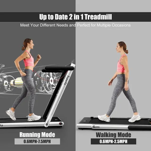 Alt view image 2 of 7 - Goplus 2 in 1 Folding Treadmill, 2.25HP Superfit Under Desk Electric Treadmill, Installation-Free with Remote Control, APP Control and LED Display, Walking Jogging for Home Office
