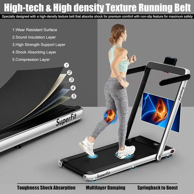 Alt view image 3 of 7 - Goplus 2 in 1 Folding Treadmill, 2.25HP Superfit Under Desk Electric Treadmill, Installation-Free with Remote Control, APP Control and LED Display, Walking Jogging for Home Office