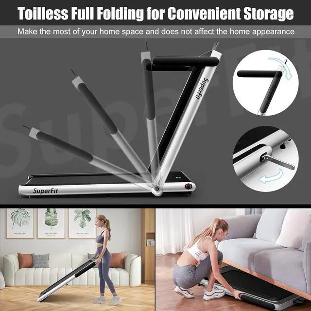 Alt view image 4 of 7 - Goplus 2 in 1 Folding Treadmill, 2.25HP Superfit Under Desk Electric Treadmill, Installation-Free with Remote Control, APP Control and LED Display, Walking Jogging for Home Office