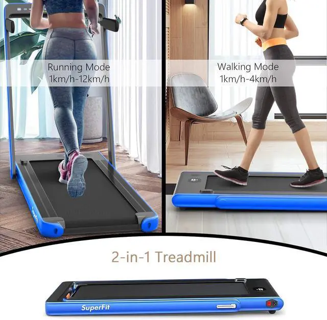 Alt view image 2 of 7 - Goplus 2 in 1 Folding Treadmill with Dual Display, 2.25HP Superfit Under Desk Electric Pad Treadmill, Installation-Free, Blue Tooth Speaker, APP Control, Remote Control, Walking Jogging for Home