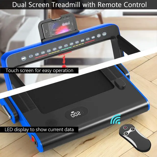 Alt view image 3 of 7 - Goplus 2 in 1 Folding Treadmill with Dual Display, 2.25HP Superfit Under Desk Electric Pad Treadmill, Installation-Free, Blue Tooth Speaker, APP Control, Remote Control, Walking Jogging for Home