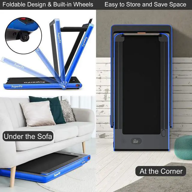 Alt view image 4 of 7 - Goplus 2 in 1 Folding Treadmill with Dual Display, 2.25HP Superfit Under Desk Electric Pad Treadmill, Installation-Free, Blue Tooth Speaker, APP Control, Remote Control, Walking Jogging for Home