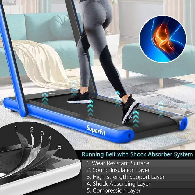 Alt view image 5 of 7 - Goplus 2 in 1 Folding Treadmill with Dual Display, 2.25HP Superfit Under Desk Electric Pad Treadmill, Installation-Free, Blue Tooth Speaker, APP Control, Remote Control, Walking Jogging for Home