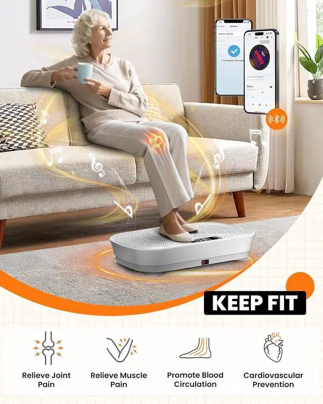 Alt view image 2 of 7 - Vibration Plate Exercise Machine - Bluetooth Music & 400LBS Capacity Vibration Plate for Lymphatic Drainage & Weight Loss with 99 Speed Levels, Whole Body Waver Vibration Plate for Home Fitness