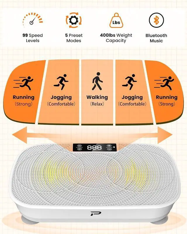 Alt view image 6 of 7 - Vibration Plate Exercise Machine - Bluetooth Music & 400LBS Capacity Vibration Plate for Lymphatic Drainage & Weight Loss with 99 Speed Levels, Whole Body Waver Vibration Plate for Home Fitness
