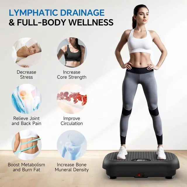 Alt view image 3 of 7 - Vibration Plate Exercise Machine Weight Loss, Power Vibration Plates for Lymphatic Drainage, Full Body Workout Vibrating Plate Automatic Mode P1-P10 Fitness Platform, 450 Lbs Capacity
