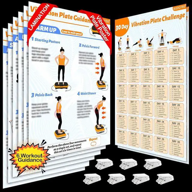 Main image of Vibration Plate Exercise Machine Poster, 6 Workout Guidance & 2 Pcs Vibration Plate Planner, Comprehensive Whole Body Wave Vibrating Plate Workout Chart Poster