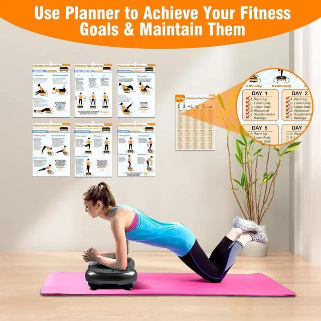 Alt view image 6 of 7 - Vibration Plate Exercise Machine Poster, 6 Workout Guidance & 2 Pcs Vibration Plate Planner, Comprehensive Whole Body Wave Vibrating Plate Workout Chart Poster