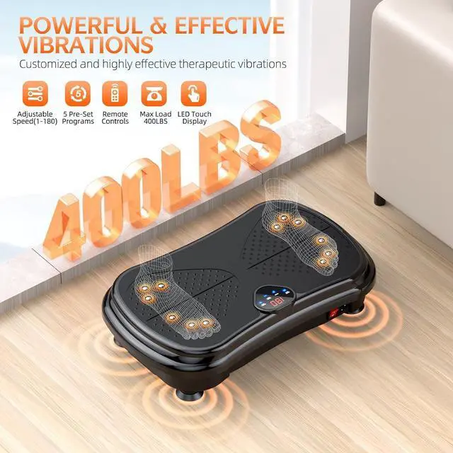 Alt view image 3 of 7 - Vibration Plate Exercise Machine Weight Loss, Full Body Vibration Plate for Lymphatic Drainage, 180 Adjustable Speeds Power Shaping Waver Vibrating Plate 400 Lbs Capacity