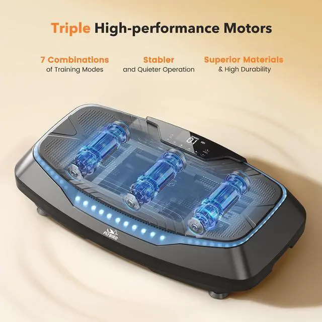 Alt view image 2 of 7 - FLYBIRD 4D Vibration Plate 500 LBS Capacity, Oscillation, Linear, Pulsation Vibration Plate Exercise Machine, Triple Motors Vibration Plate for Bone Density Building & Lymphatic Drainage