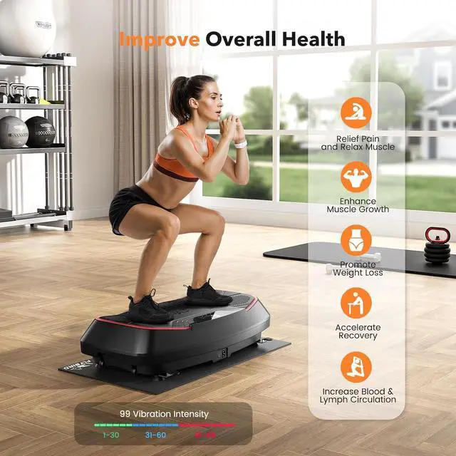 Alt view image 6 of 7 - FLYBIRD 4D Vibration Plate 500 LBS Capacity, Oscillation, Linear, Pulsation Vibration Plate Exercise Machine, Triple Motors Vibration Plate for Bone Density Building & Lymphatic Drainage